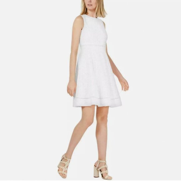 New‎ Calvin Klein 10 White Eyelet Fit & Flare Daytime Party A-Line Dress $129 - Picture 1 of 6